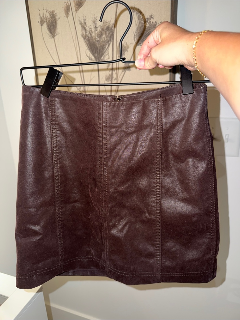 Free People Dark Brown Faux Leather Mini Skirt